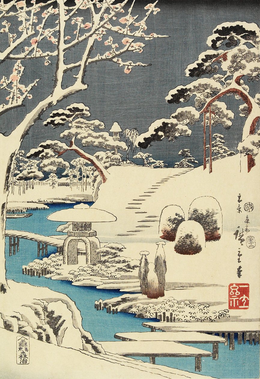 (Jardín cubierto de nieve) de Utagawa Hiroshige