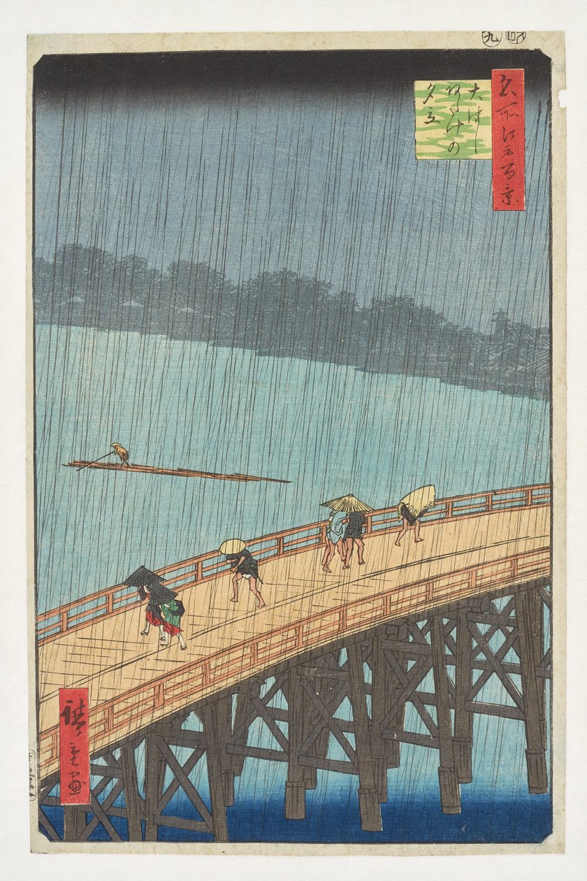 Chubasco vespertino sobre el Gran Puente de Atake, de la serie «Cien vistas célebres de Edo» de Utagawa Hiroshige