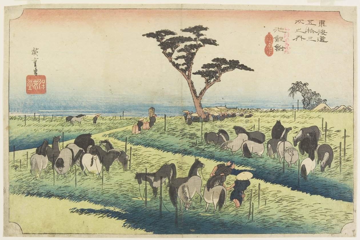 Feria de caballos de abril, Chiryu_, c. 1833 de Utagawa Hiroshige