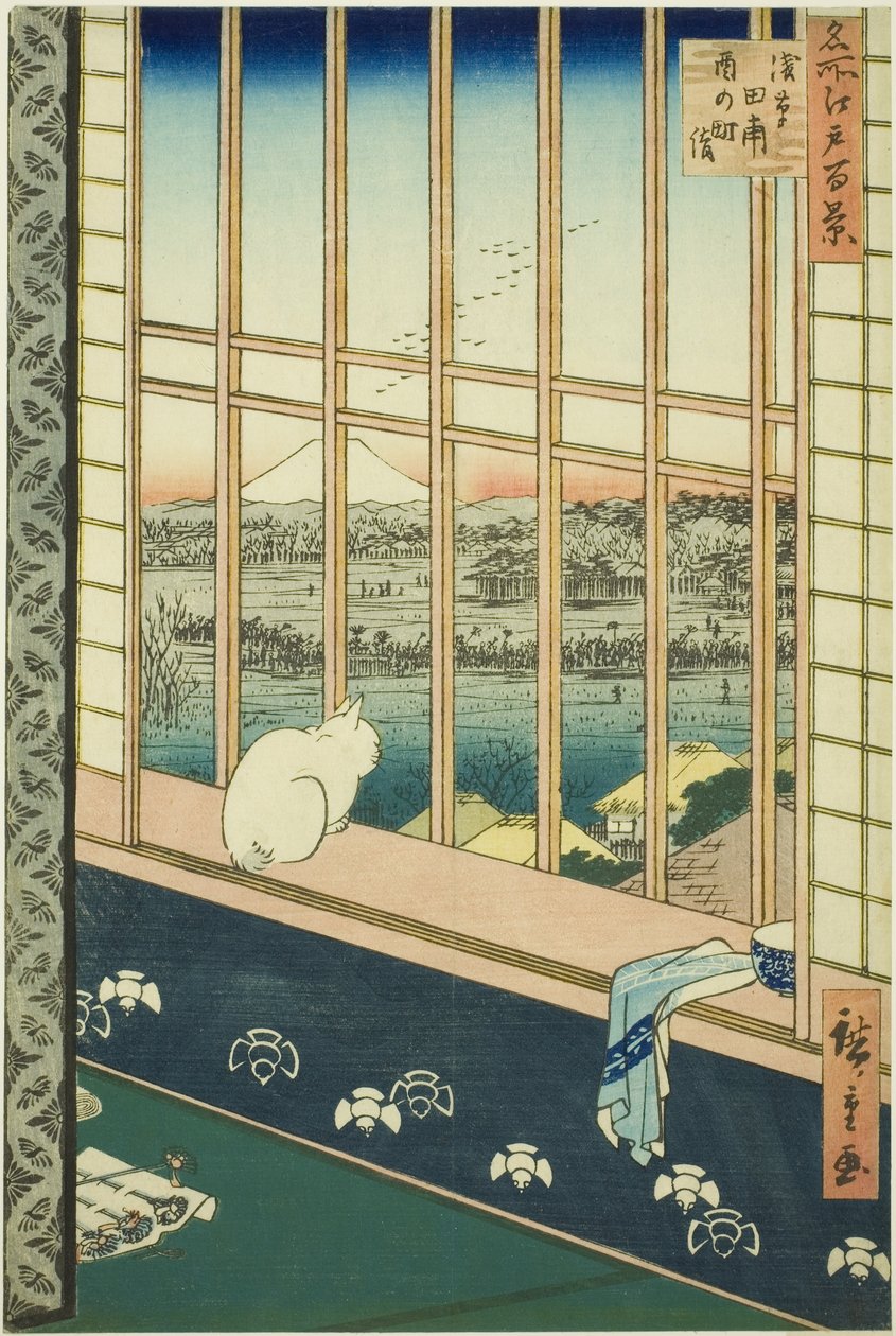 Campos de Arroz de Asakusa y Festival de Torinomachi (Asakusa tanbo Torinomachi mode), de la serie "Cien Vistas Famosas de Edo (Meisho Edo hyakkei)" de Utagawa Hiroshige