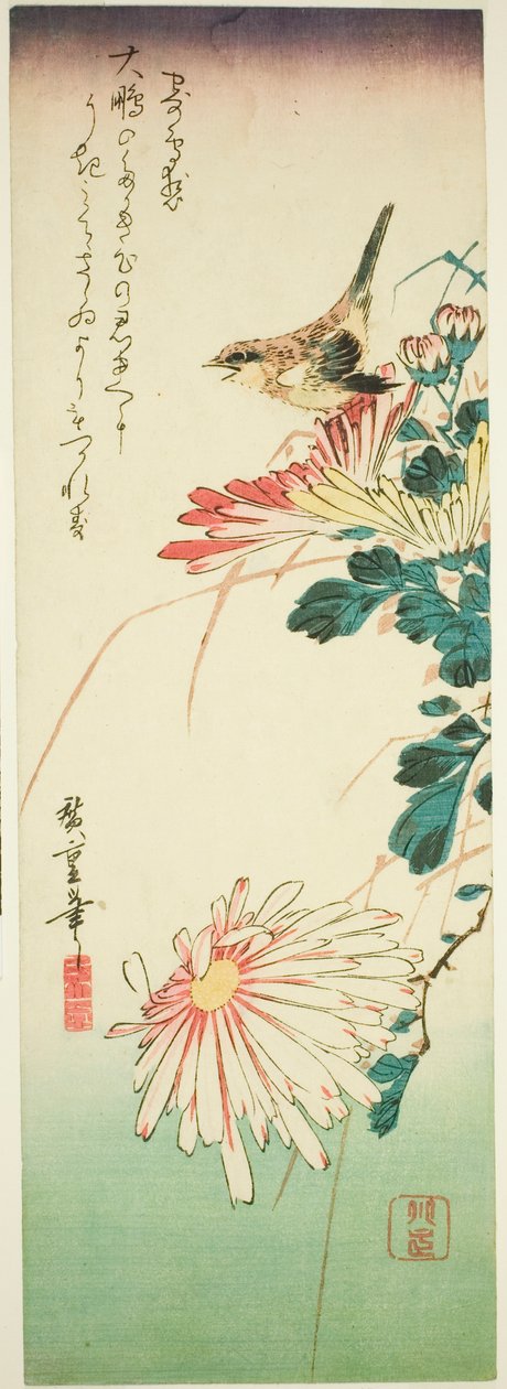 Pájaro y crisantemos de Utagawa Hiroshige