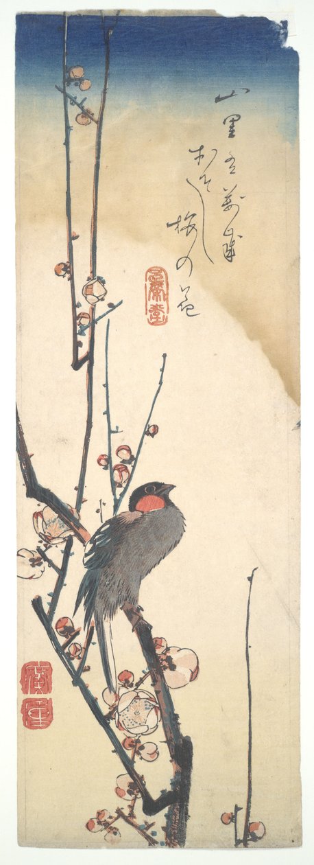 Pájaro en un ciruelo en flor de Utagawa Hiroshige
