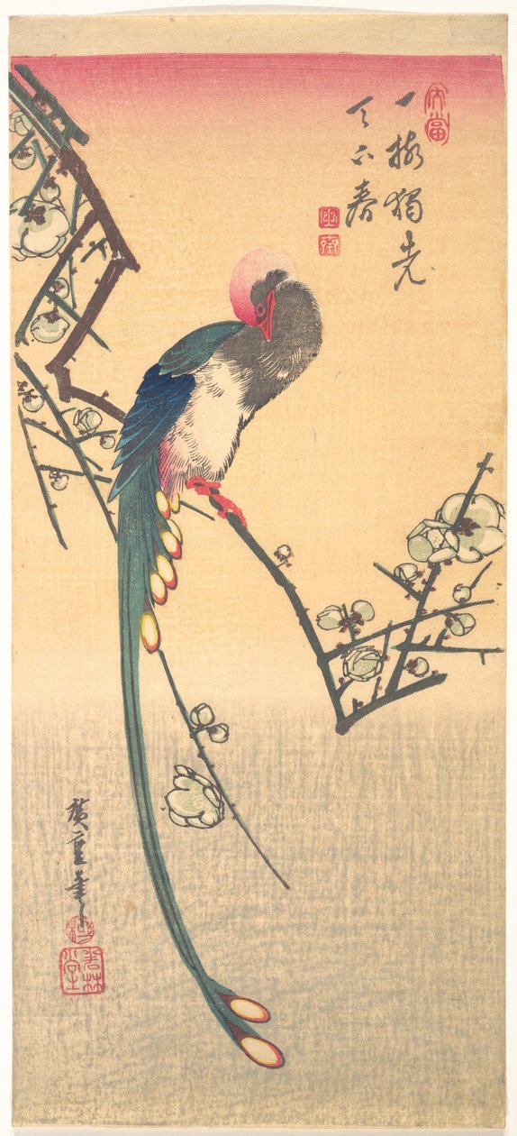 Pájaro en una rama de ciruelo de Utagawa Hiroshige