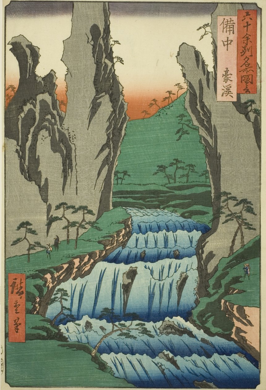 Provincia de Bitchu: Gokei (Bitchu, Gokei), de la serie "Lugares Famosos en las Sesenta y Pico Provincias (Rokujuyoshu meisho zue)" de Utagawa Hiroshige