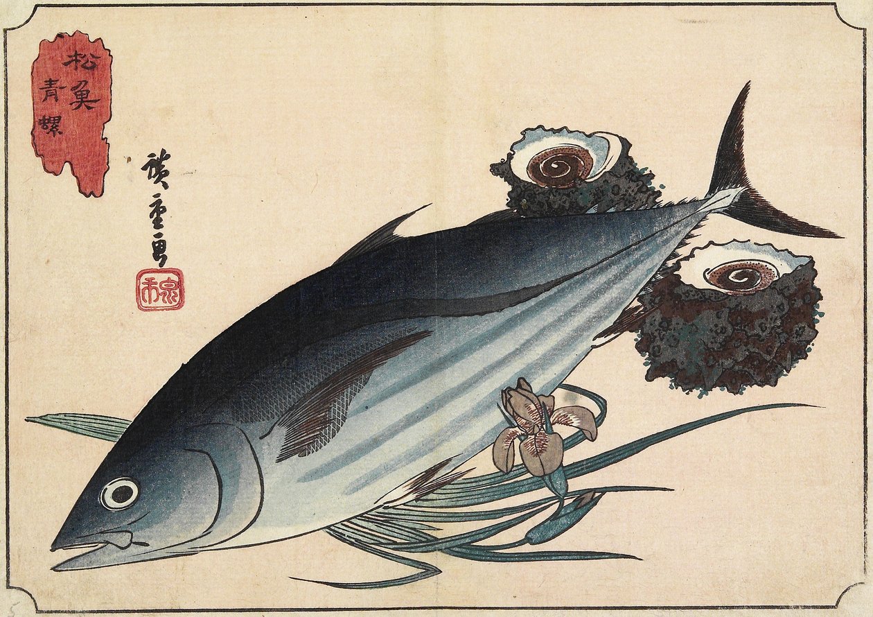 Bonito y conchas de caracol, principios del siglo XIX de Utagawa Hiroshige