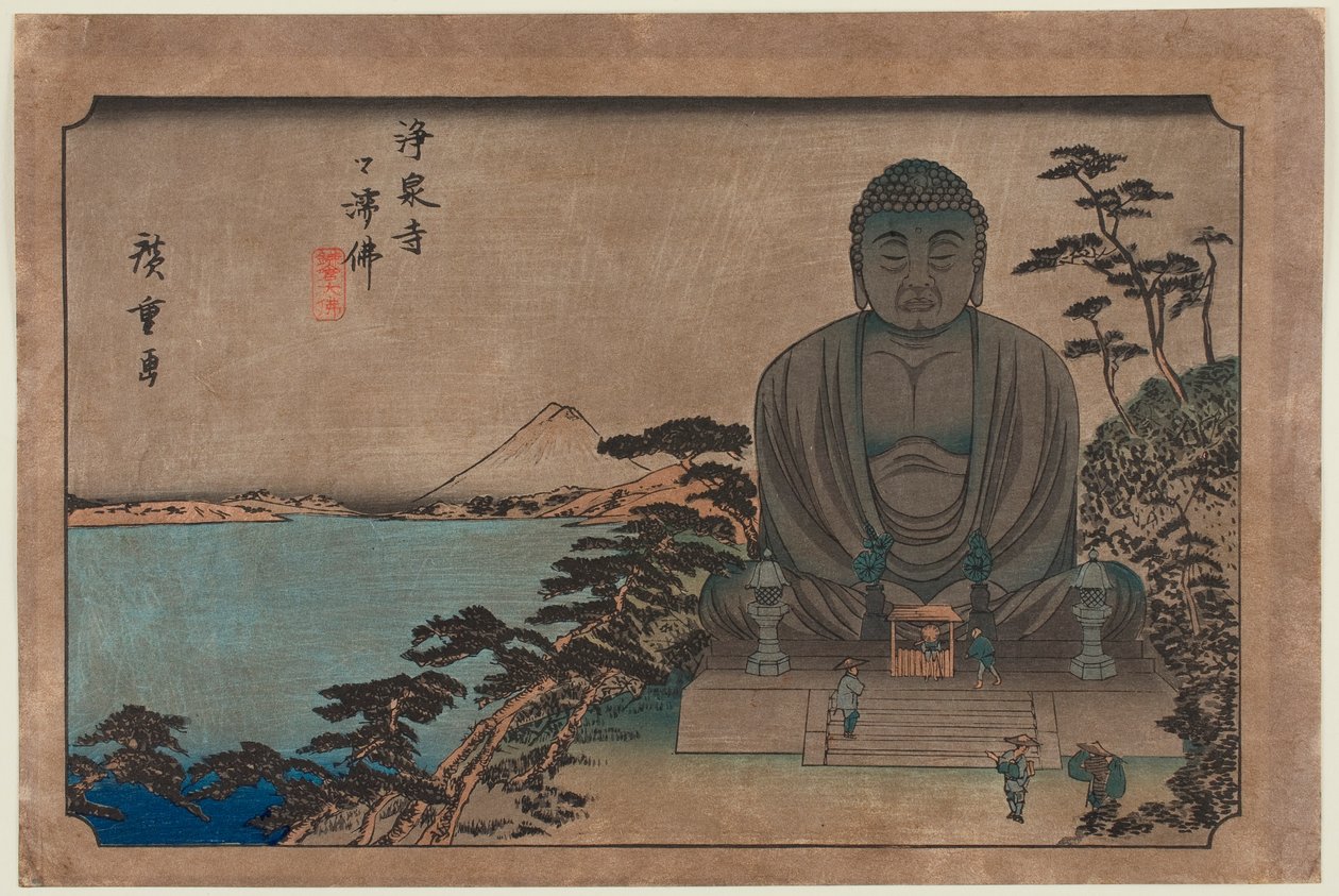 Imagen budista al aire libre en el templo Jōsen: el Gran Buda de Kamakura de Utagawa Hiroshige