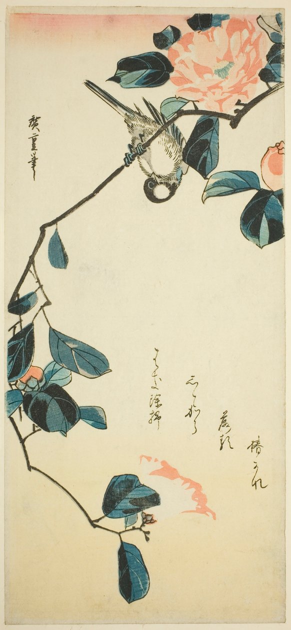 Camachuelo en rama de camelia de Utagawa Hiroshige