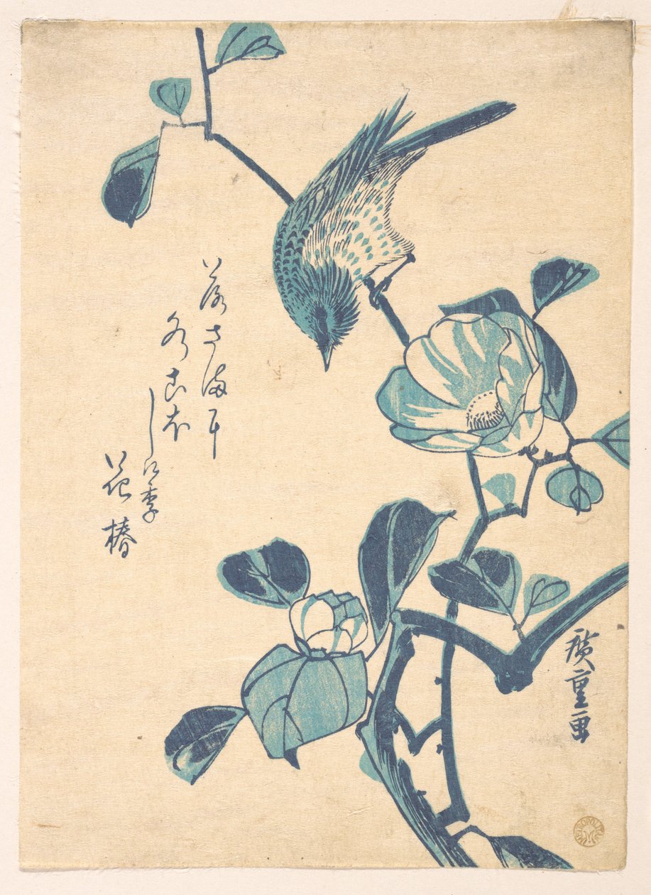 Camelia y pájaro de Utagawa Hiroshige
