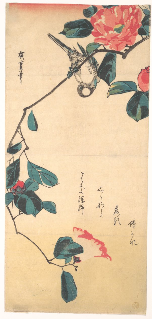 Kamelie und Gimpel de Utagawa Hiroshige