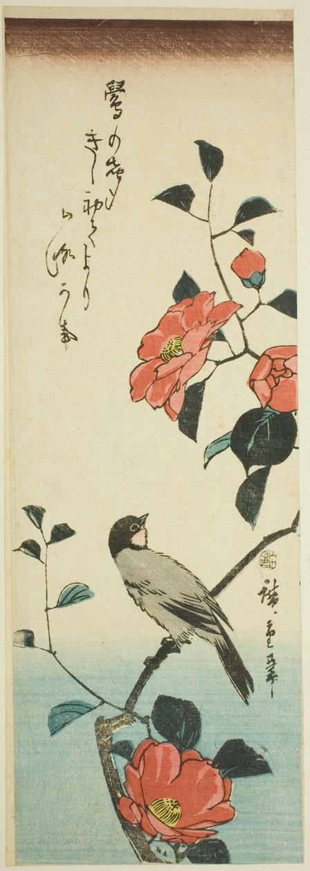 Flores de camelia y camachuelo de Utagawa Hiroshige