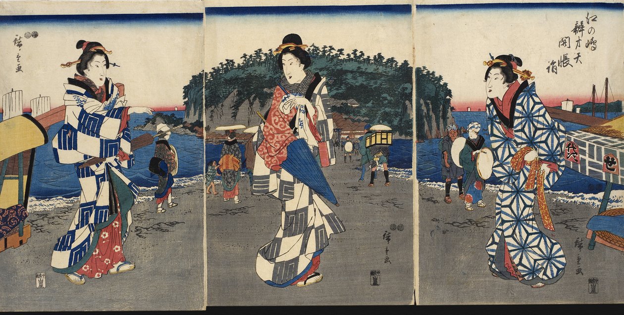 Ceremonia de inauguración de la estatua de Benzaiten en Enoshima de Utagawa Hiroshige