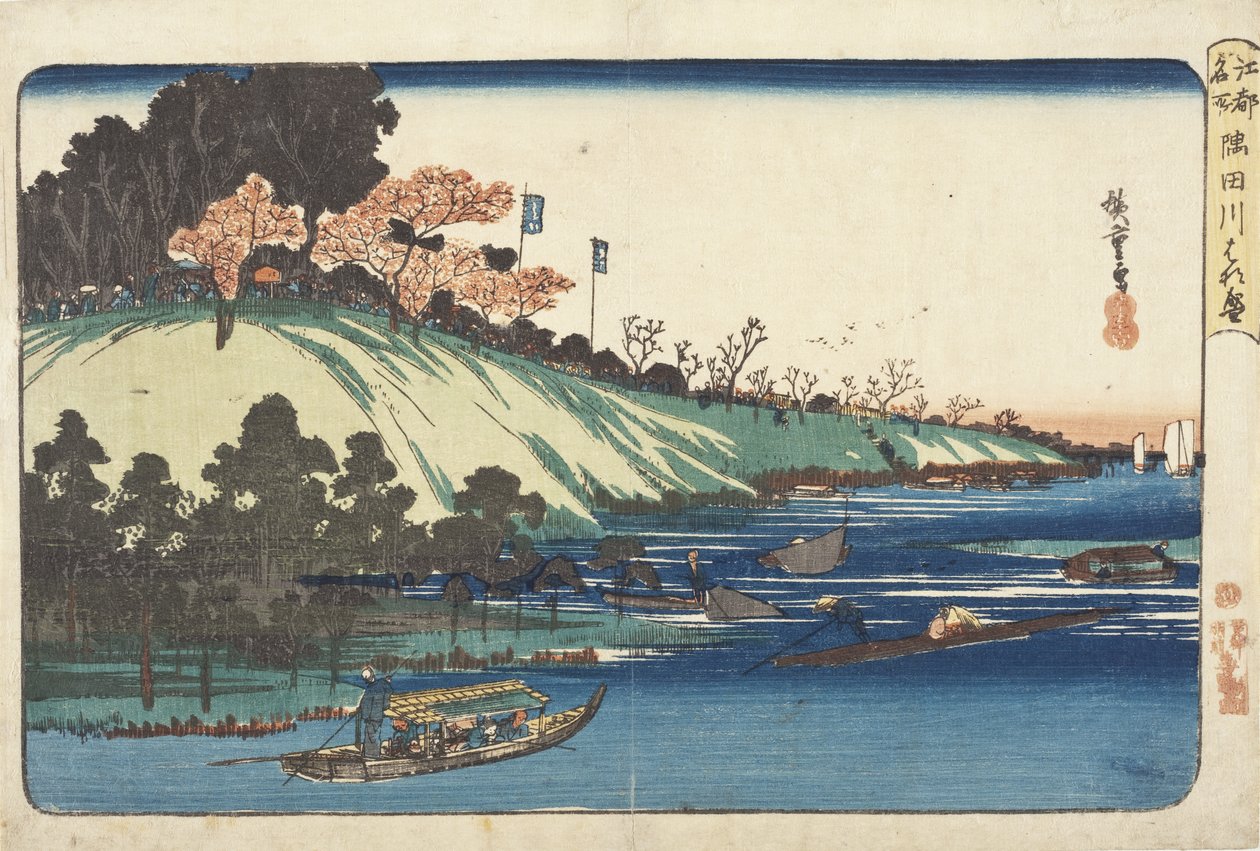 Cerezos en plena floración a lo largo del río Sumida de Utagawa Hiroshige
