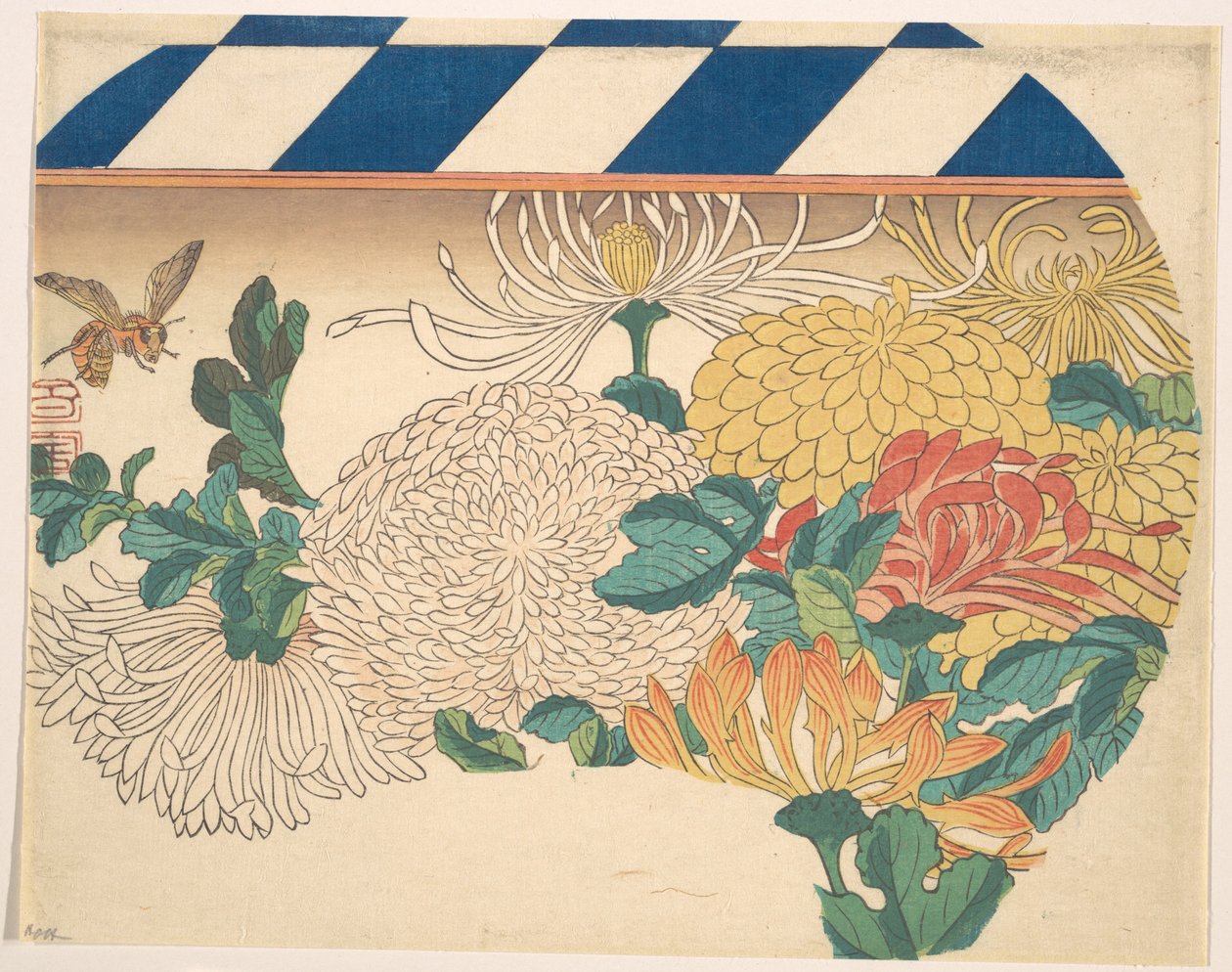 Crisantemos dispuestos en forma de abanico de Utagawa Hiroshige