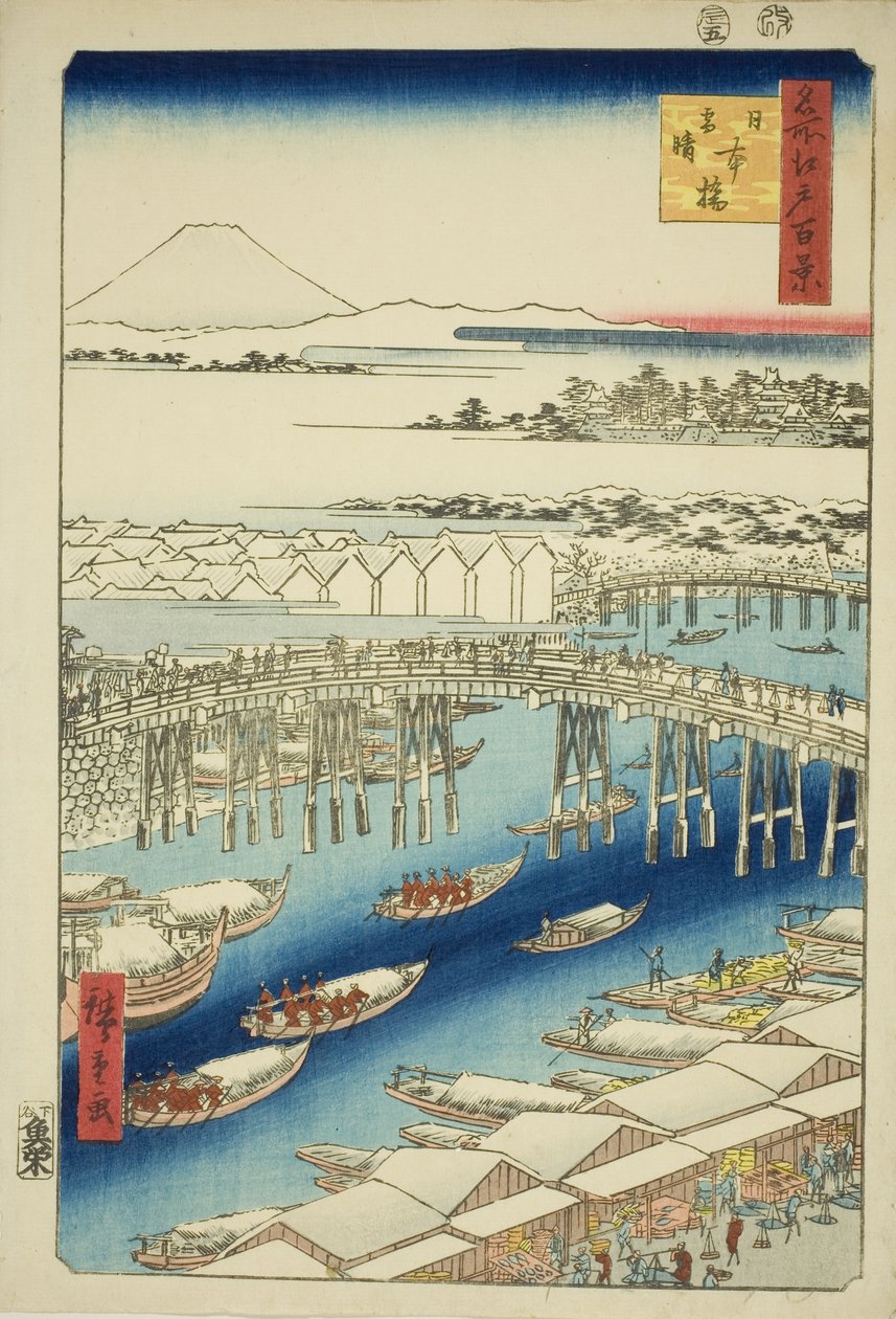 Clima despejado después de la nieve en el puente Nihon (Nihonbashi yukibare), de la serie "Cien vistas famosas de Edo (Meisho Edo hyakkei)" de Utagawa Hiroshige