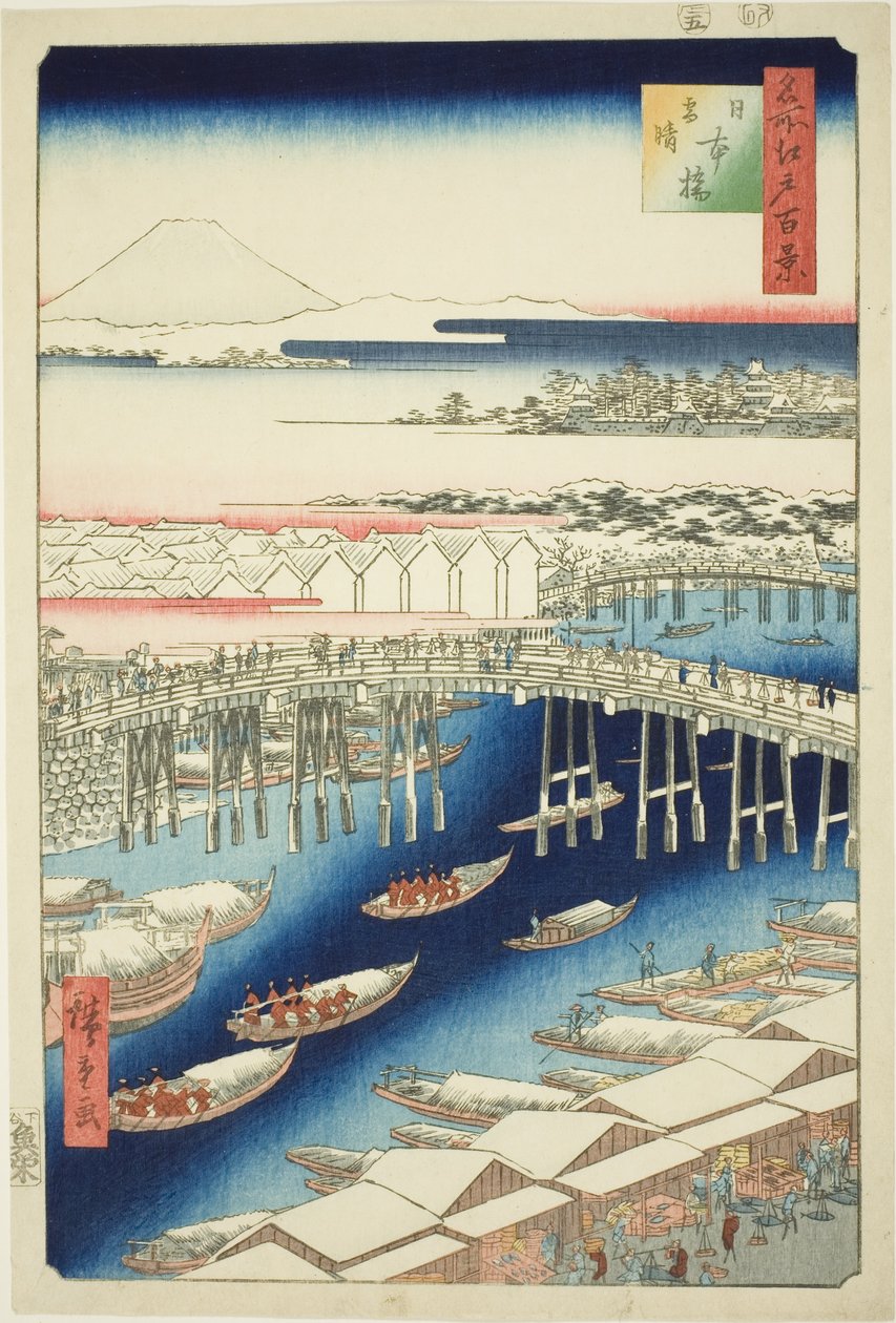 Clima despejado después de la nieve en el puente Nihon (Nihonbashi yukibare), de la serie "Cien vistas famosas de Edo (Meisho Edo hyakkei)" de Utagawa Hiroshige