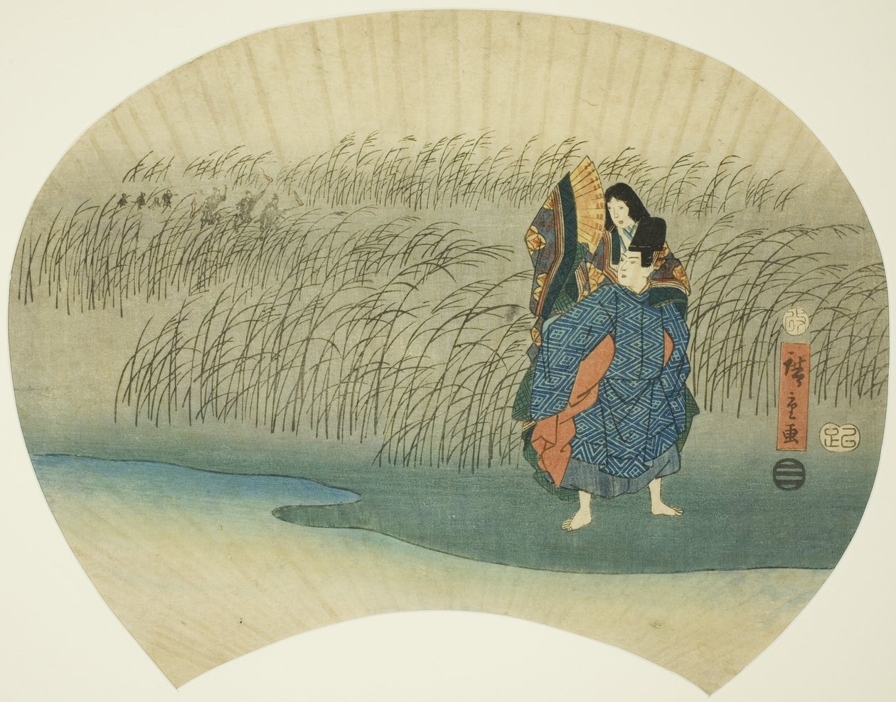 Pareja escapando, del episodio Akutagawa en los Cuentos de Ise de Utagawa Hiroshige