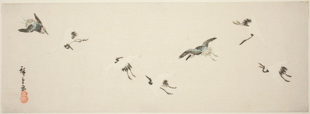 Grullas en vuelo de Utagawa Hiroshige