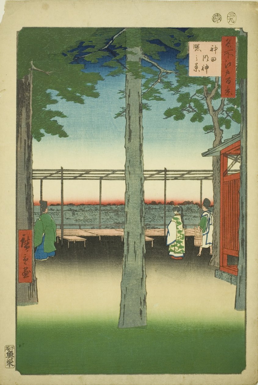 Amanecer en el Santuario Kanda Myojin (Kanda Myojin akebono no kei), de la serie "Cien vistas famosas de Edo (Meisho Edo hyakkei)" de Utagawa Hiroshige