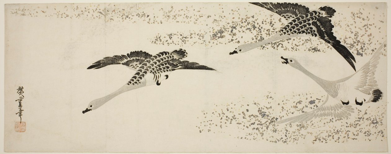 Gansos descendiendo de Utagawa Hiroshige