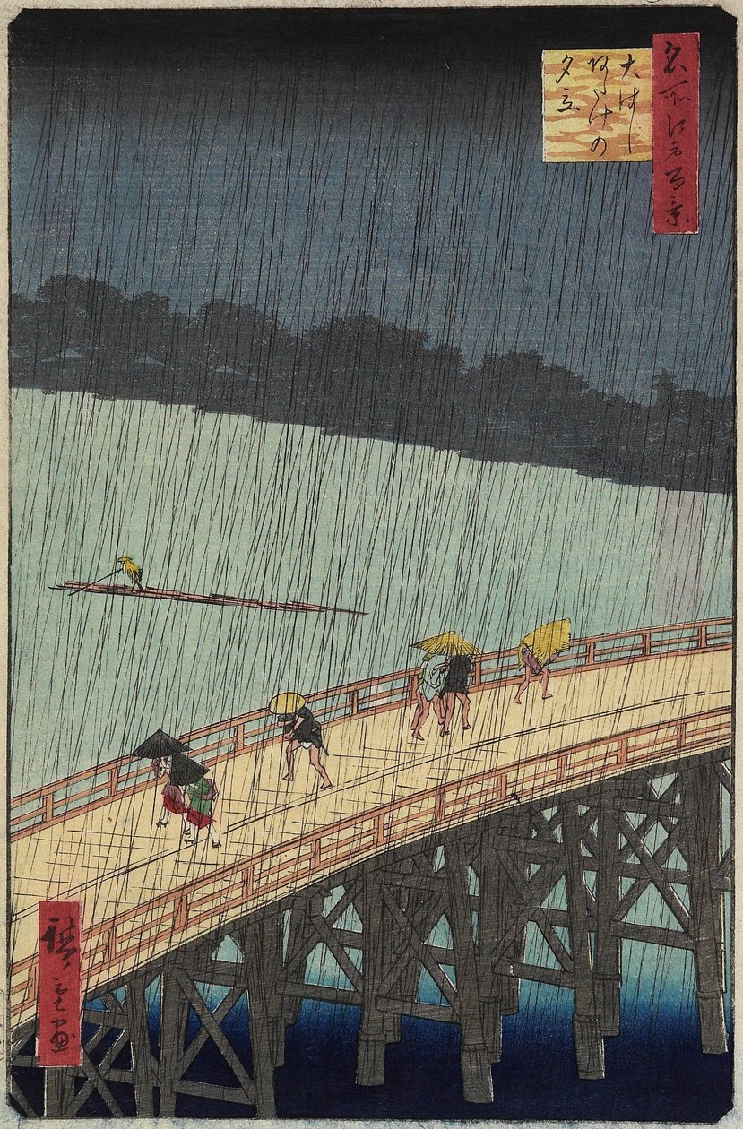 Vista Distante de Atake en Lluvia Vespertina sobre el Puente O_hashi, julio de 1857 de Utagawa Hiroshige