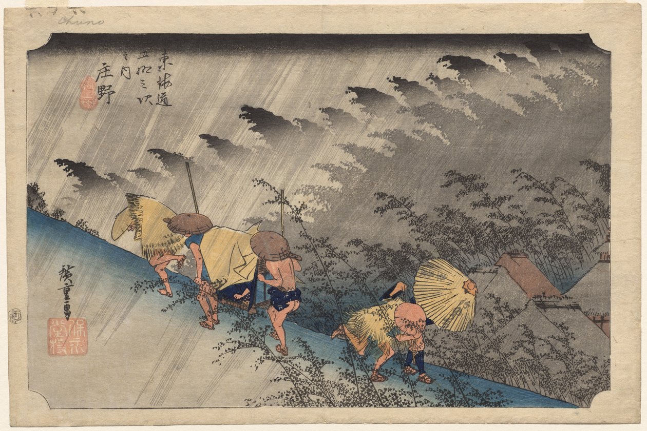 Lluvia torrencial en Shono (Estación 46) de la serie Cincuenta y tres estaciones del Tokaido de Utagawa Hiroshige