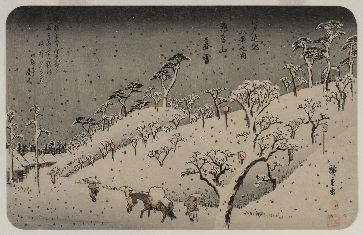 Nieve vespertina en la colina Asuka, de la serie Ocho vistas de los alrededores de Edo de Utagawa Hiroshige