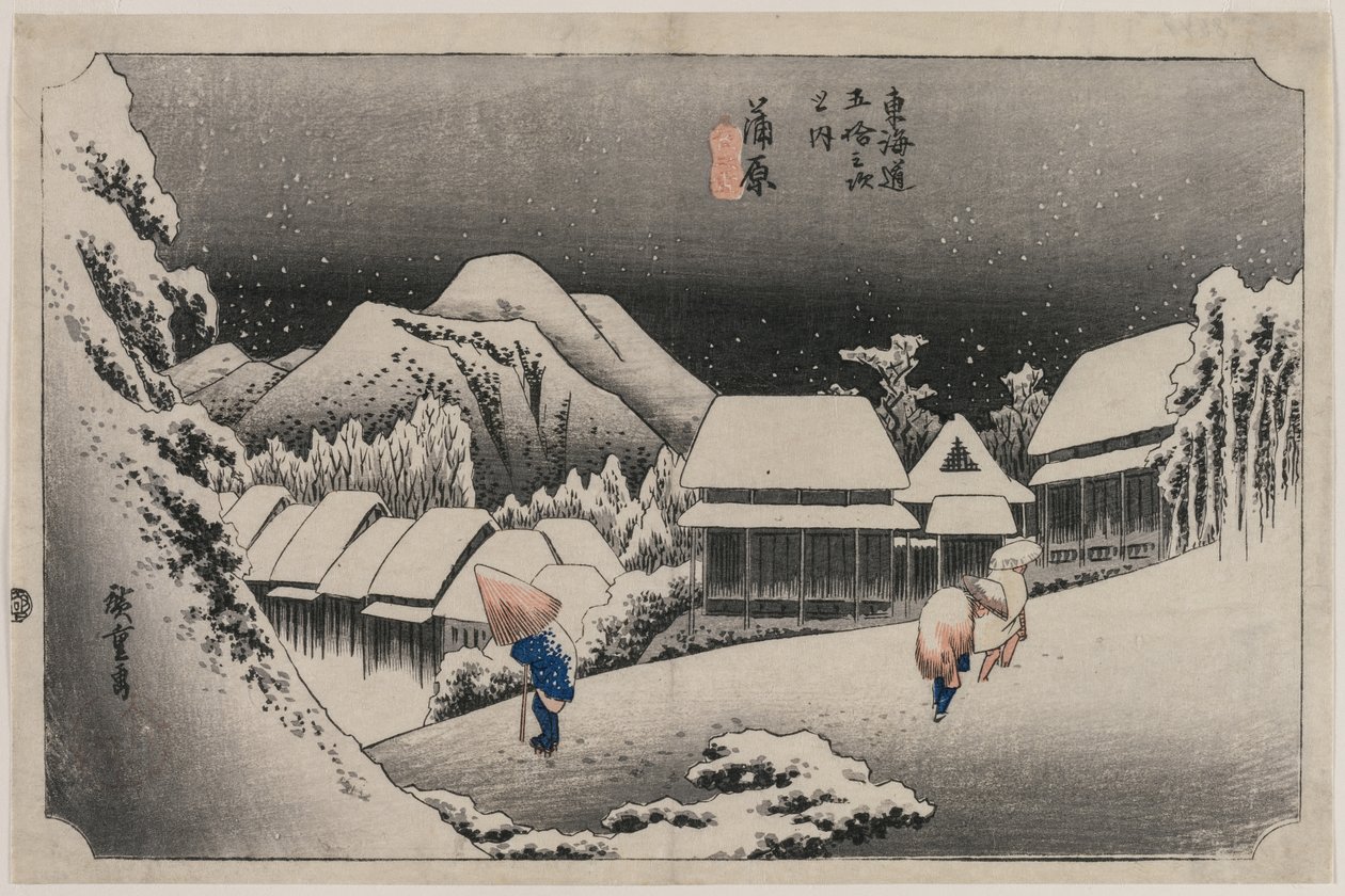 Evening Snow at Kambara (number sixteen of the series Fifty-three Stations of the Tokaido) de Utagawa Hiroshige
