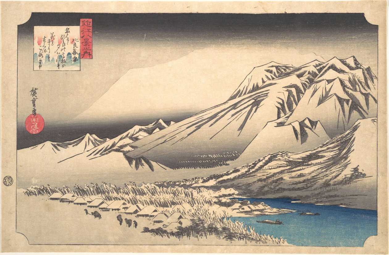 Nieve al atardecer en el monte Hira de Utagawa Hiroshige