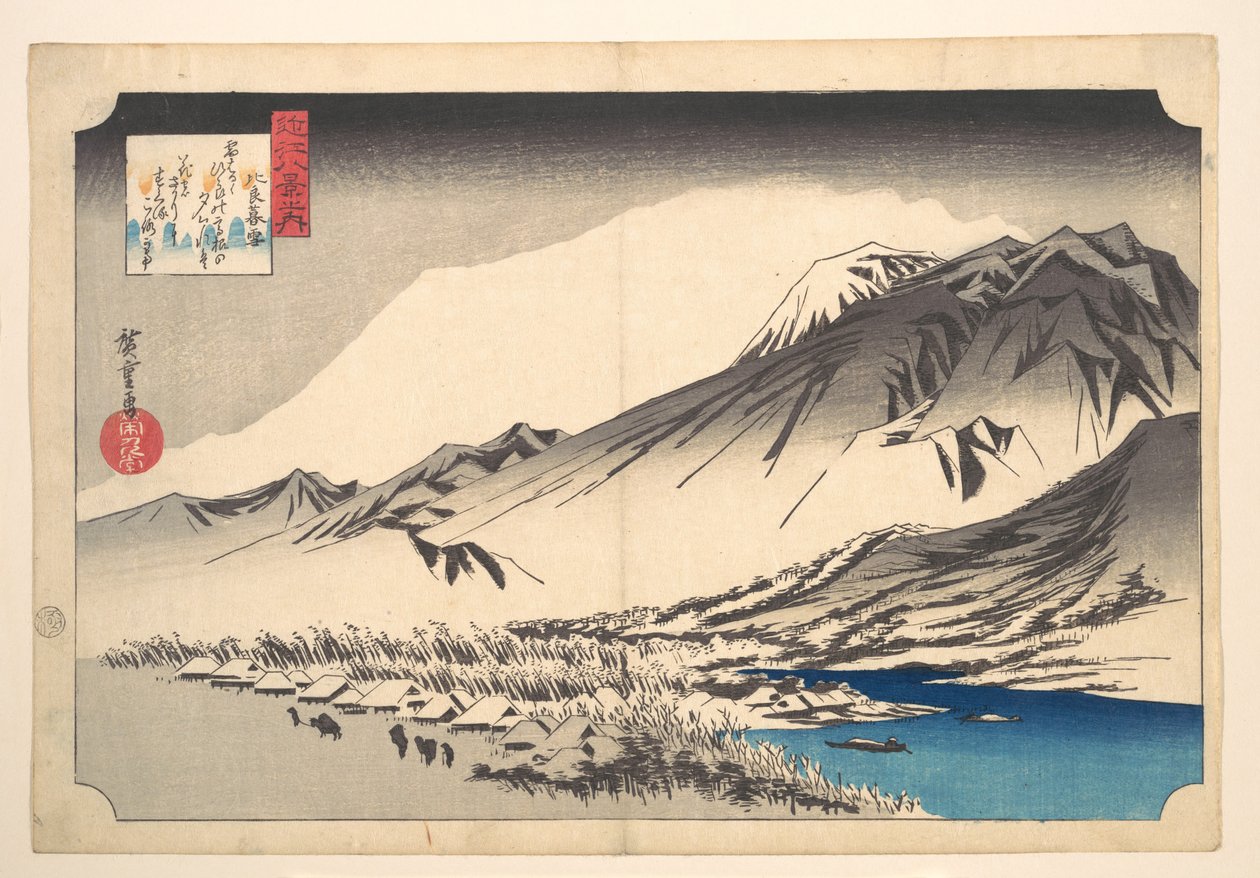 Nieve vespertina en el monte Hira de Utagawa Hiroshige