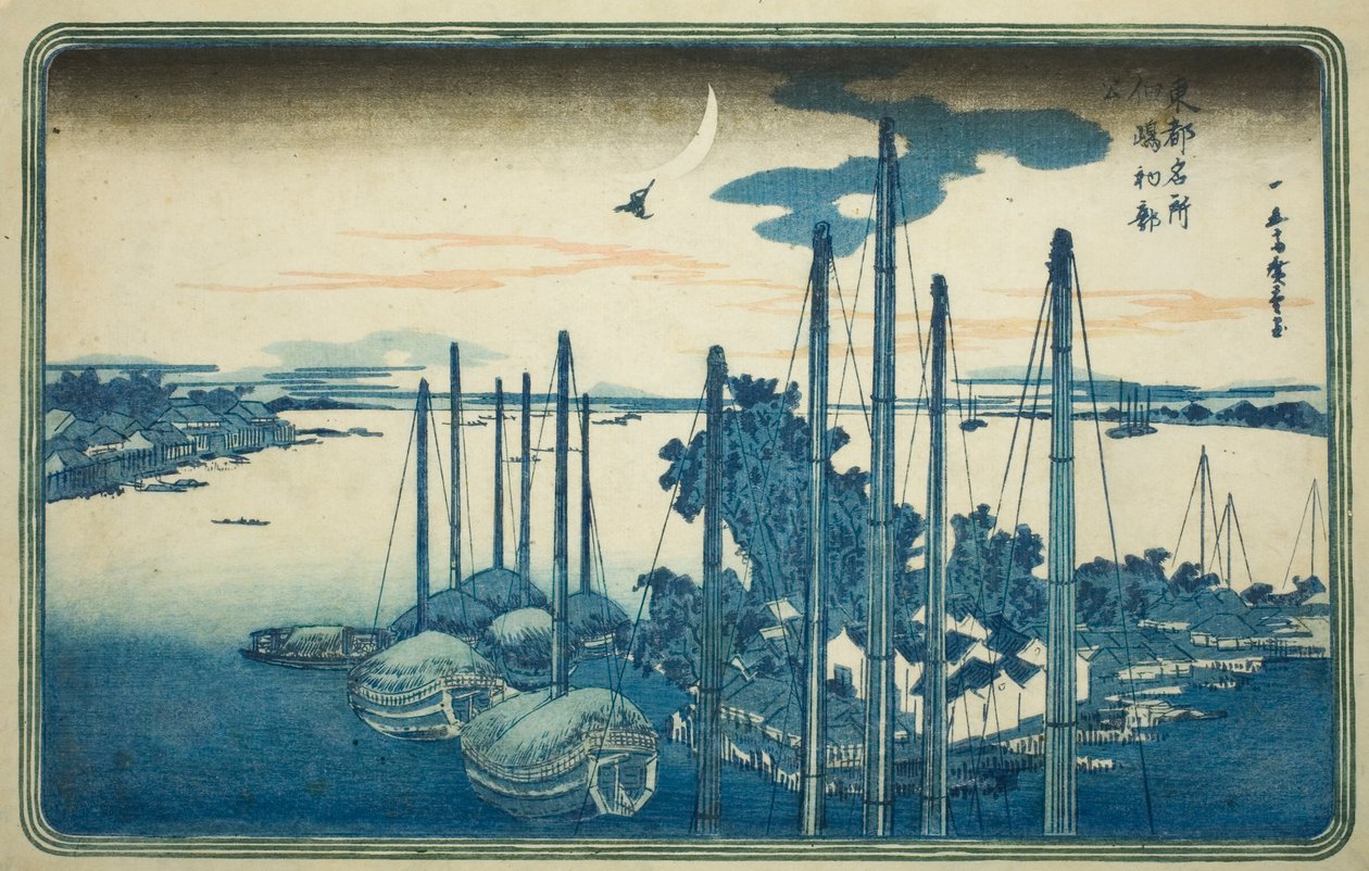 Primer cuco del año en la isla Tsukuda, de la serie "Vistas famosas de la capital oriental" de Utagawa Hiroshige