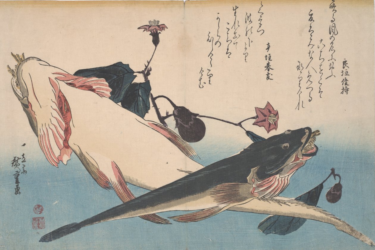 Cabezas planas y berenjena, c.1830 de Utagawa Hiroshige