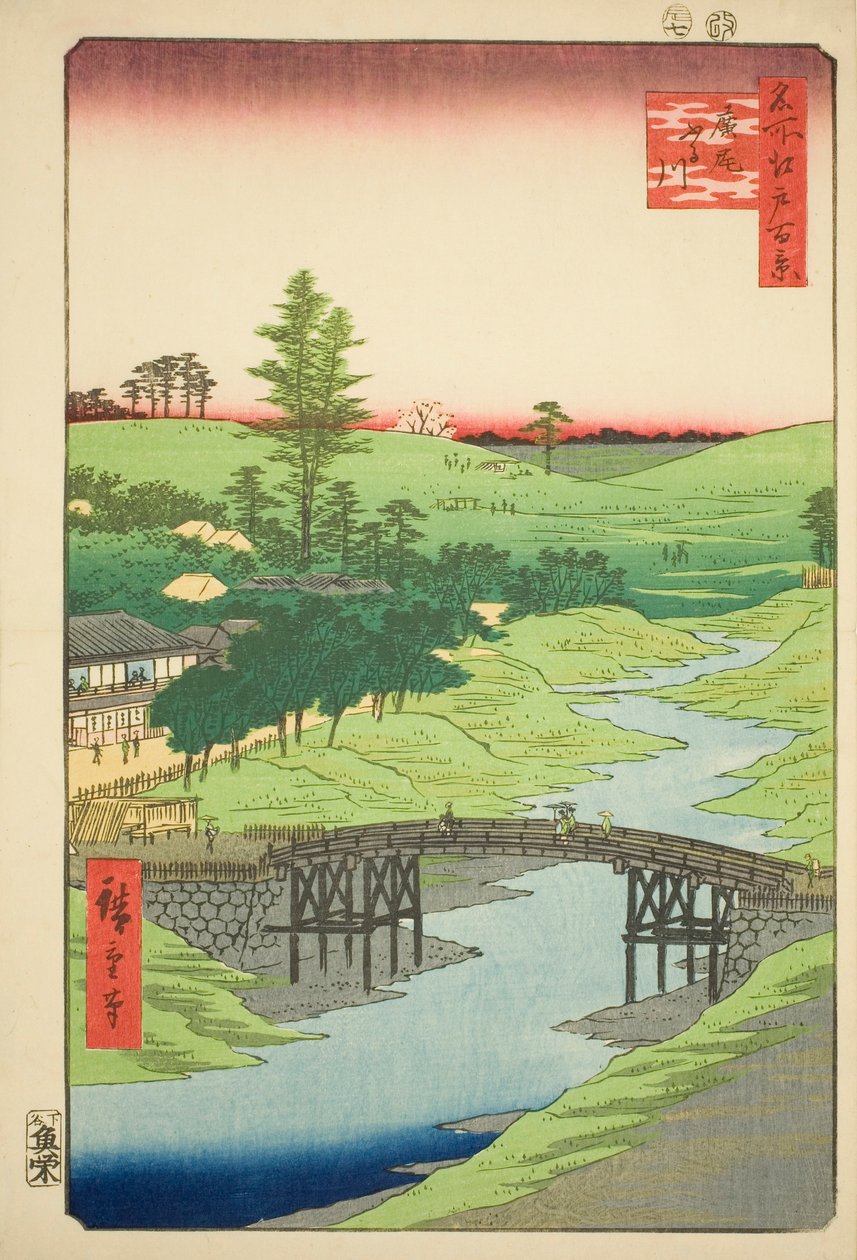 Río Furukawa, Hiroo (Hiroo Furukawa), nº 22 de la serie "Cien vistas famosas de Edo (Meisho Edo hyakkei)". de Utagawa Hiroshige