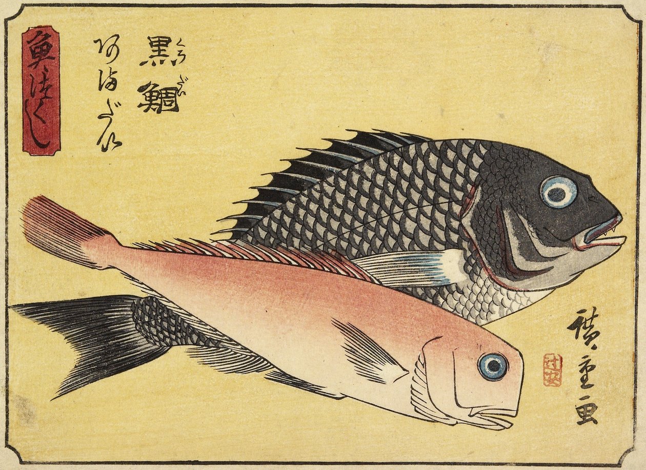 Dorada y pez azulejo, 1830-1844 de Utagawa Hiroshige