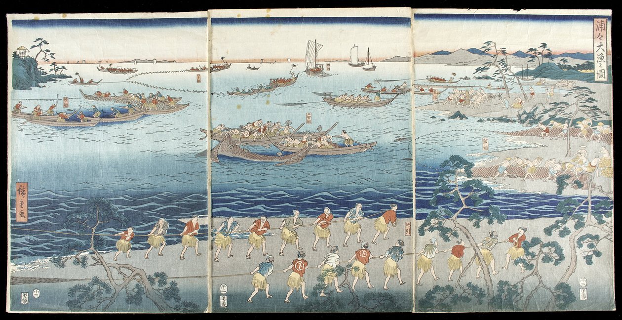 Magnífica escena de pesca en la bahía de Utagawa Hiroshige