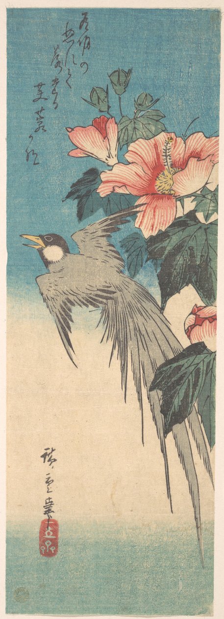 Hibiscus Mutabilis und Langschwanzvogel de Utagawa Hiroshige