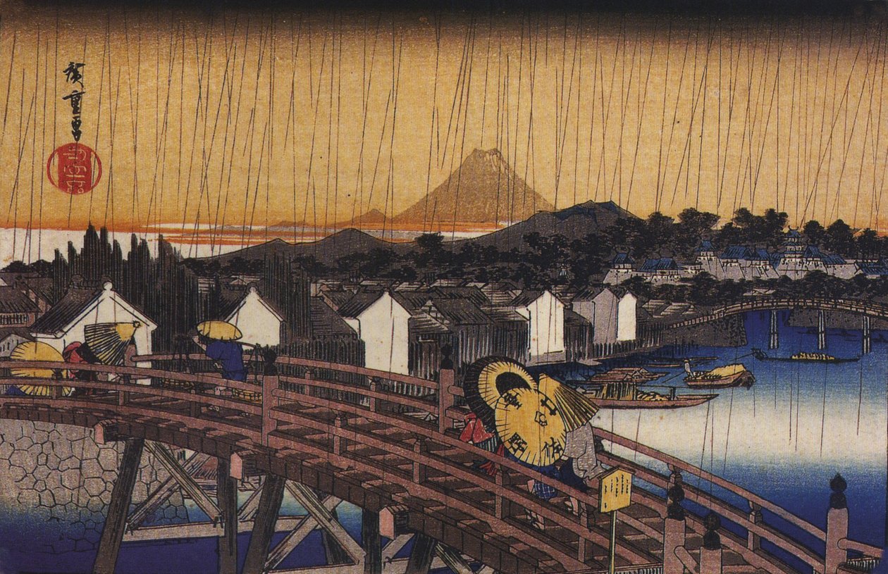 Hiroshige, Un puente bajo la lluvia de Utagawa Hiroshige