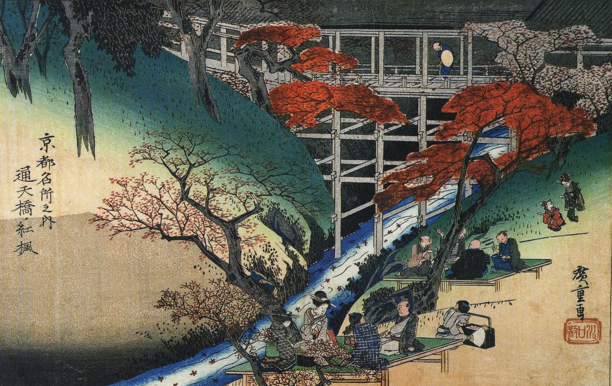 Hiroshige Personas bajo arces junto a un arroyo de Utagawa Hiroshige