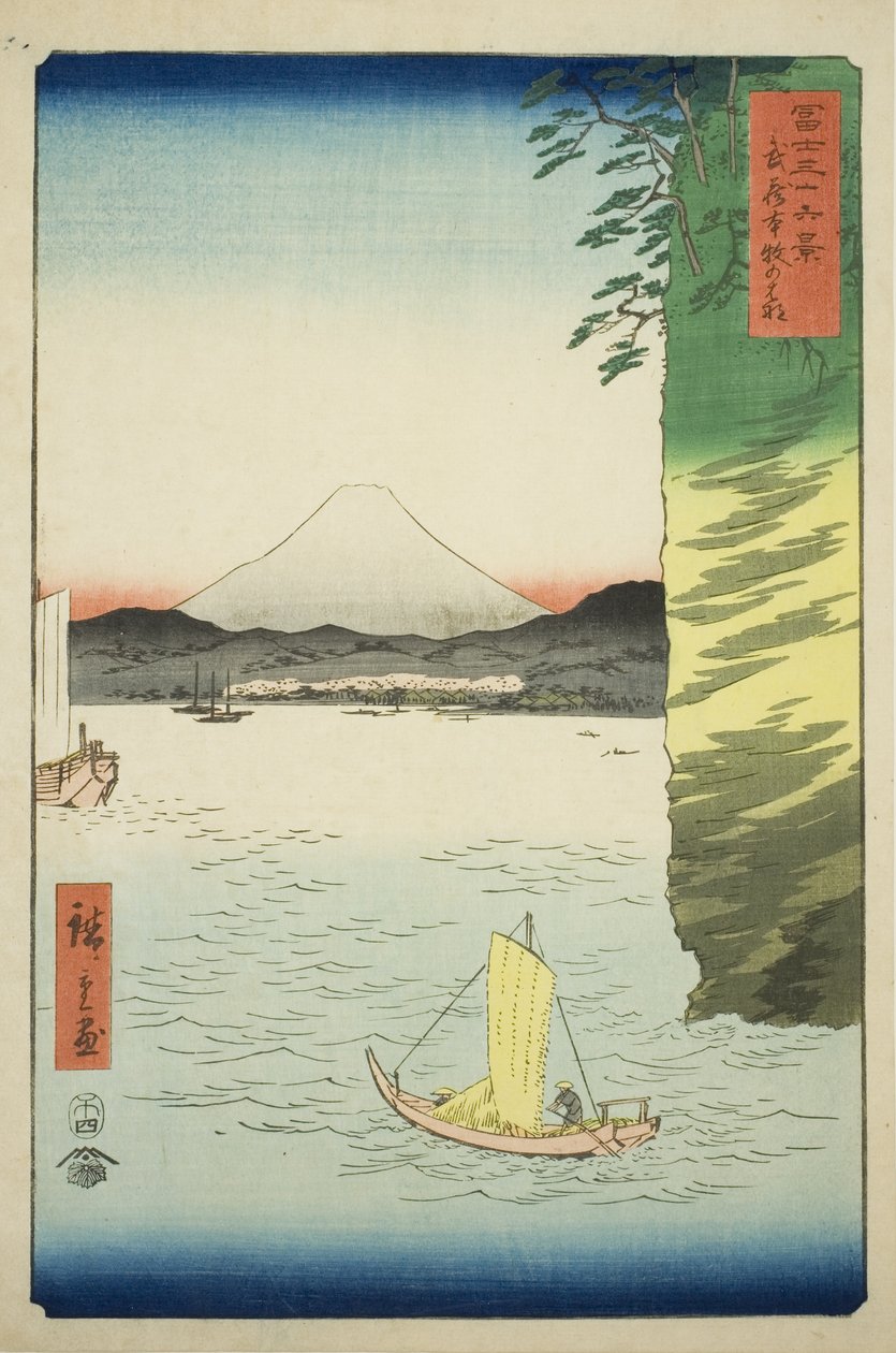 Honmoku en la provincia de Musashi (Musashi Honmoku no hana), de la serie "Treinta y seis vistas del Monte Fuji (Fuji sanjurokkei)" de Utagawa Hiroshige