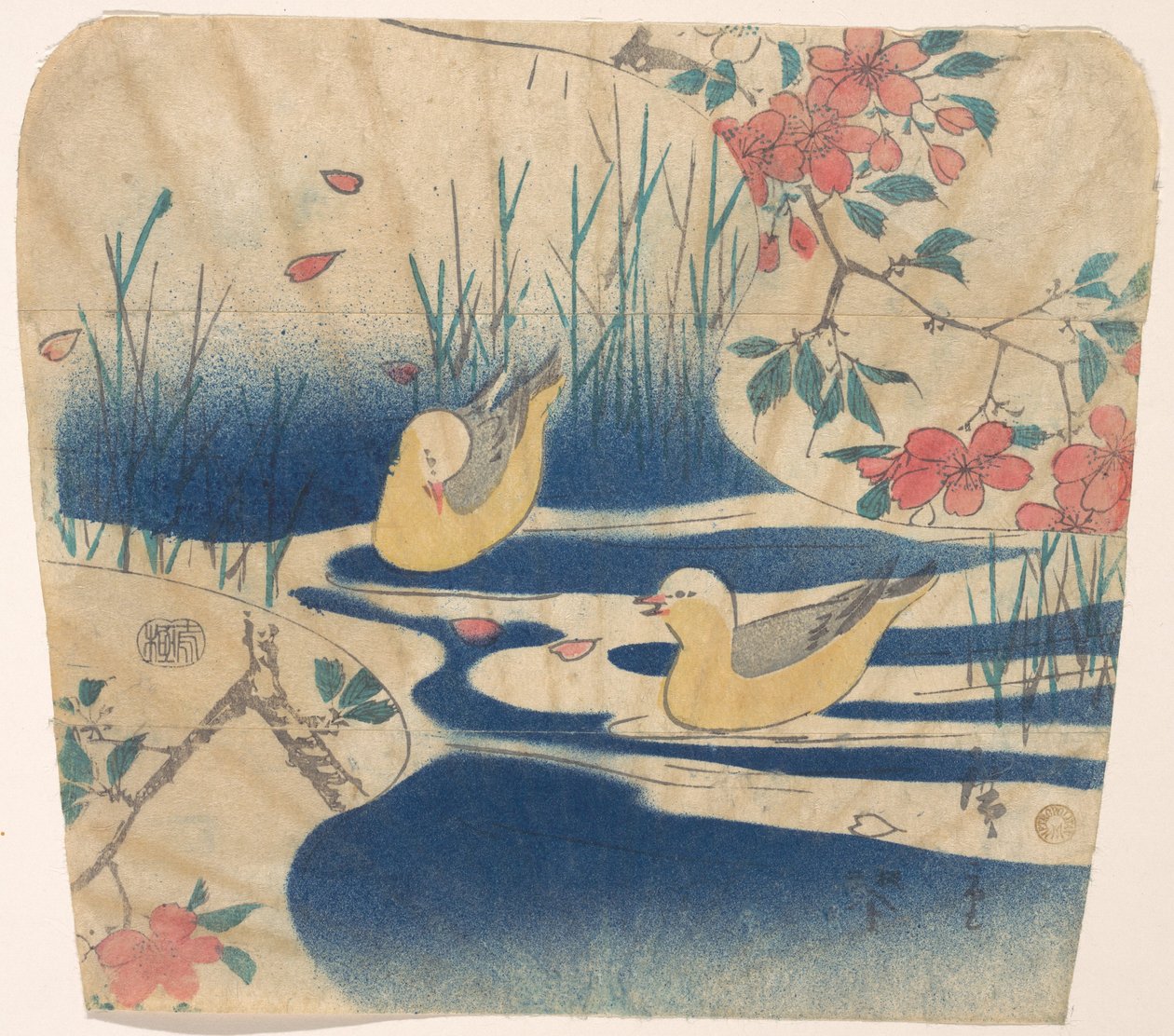 Gaviotas reidoras y flores de cerezo de Utagawa Hiroshige