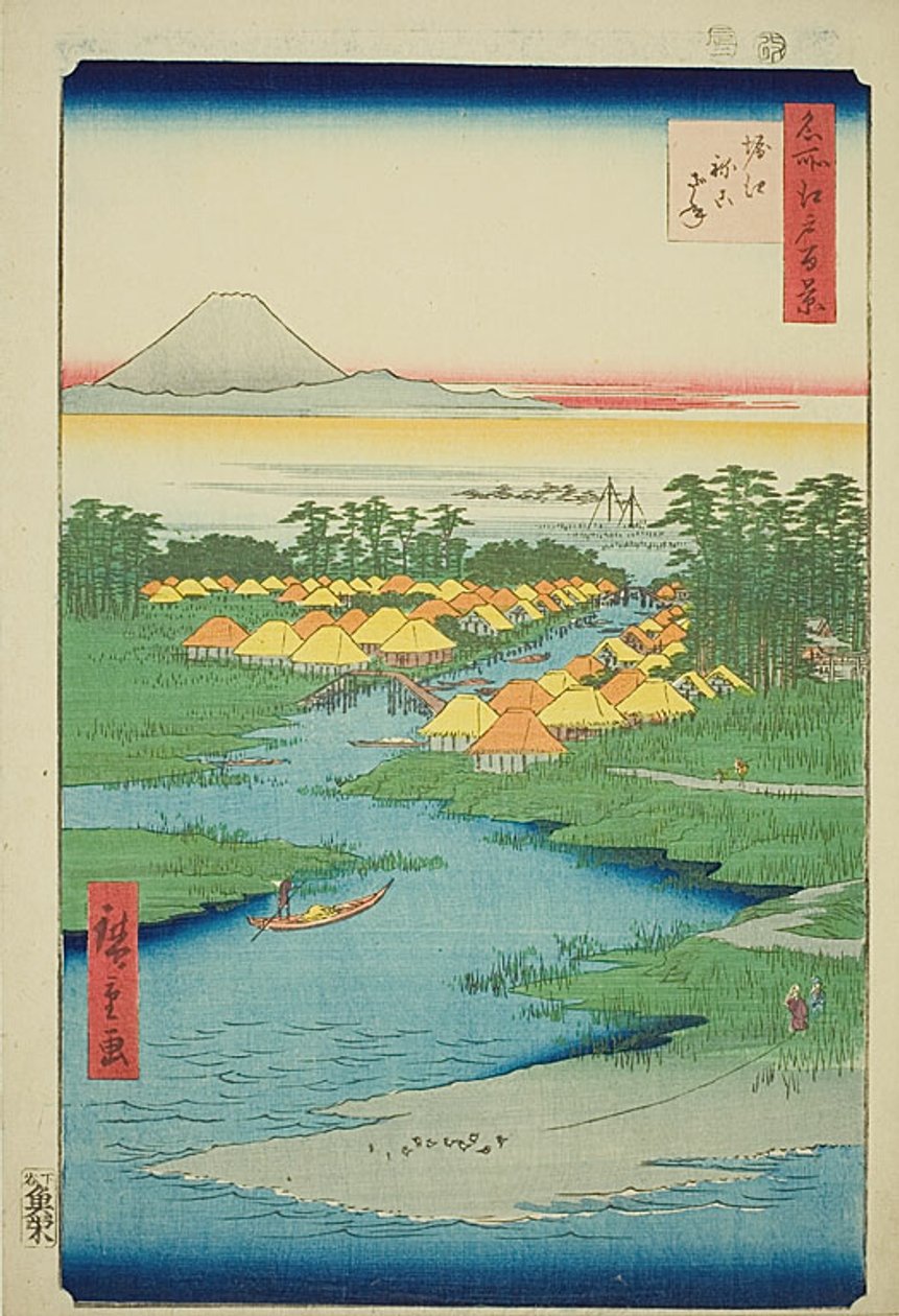 Horie y Nekozane (Horie Nekozane), nº 96 de la serie "Cien vistas famosas de Edo (Meisho Edo hyakkei)". de Utagawa Hiroshige