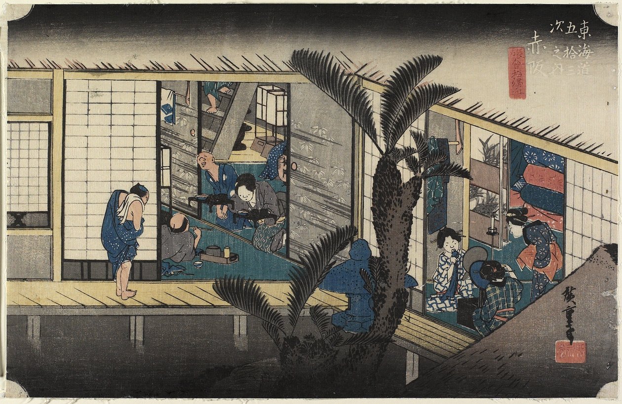Posada con Sirvientas, Akasaka de Utagawa Hiroshige
