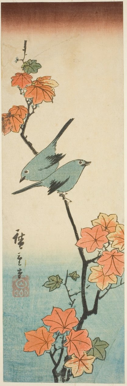 Ojos blancos japoneses en una rama de arce de Utagawa Hiroshige