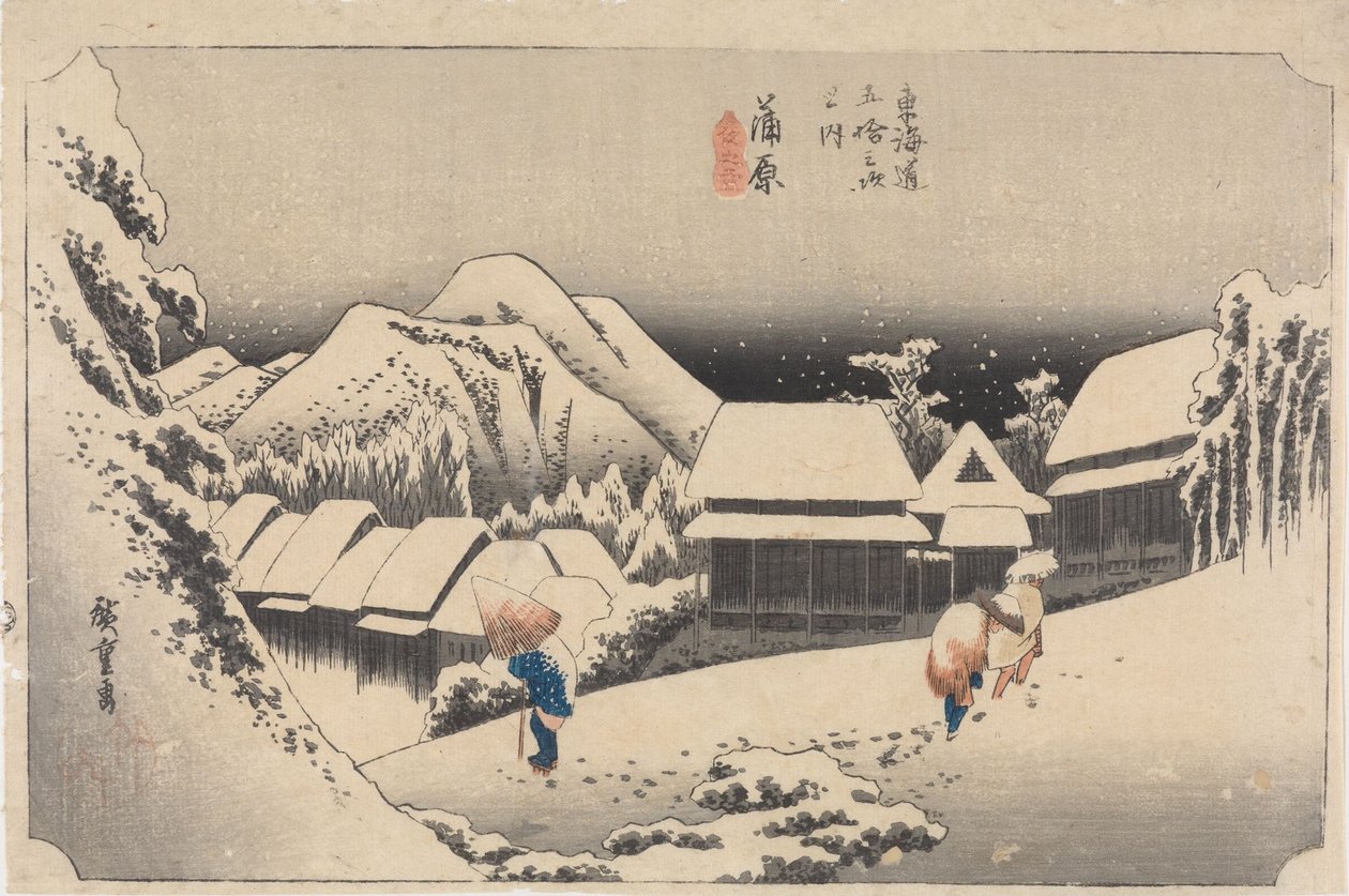 Kanbara: Nieve nocturna de Utagawa Hiroshige