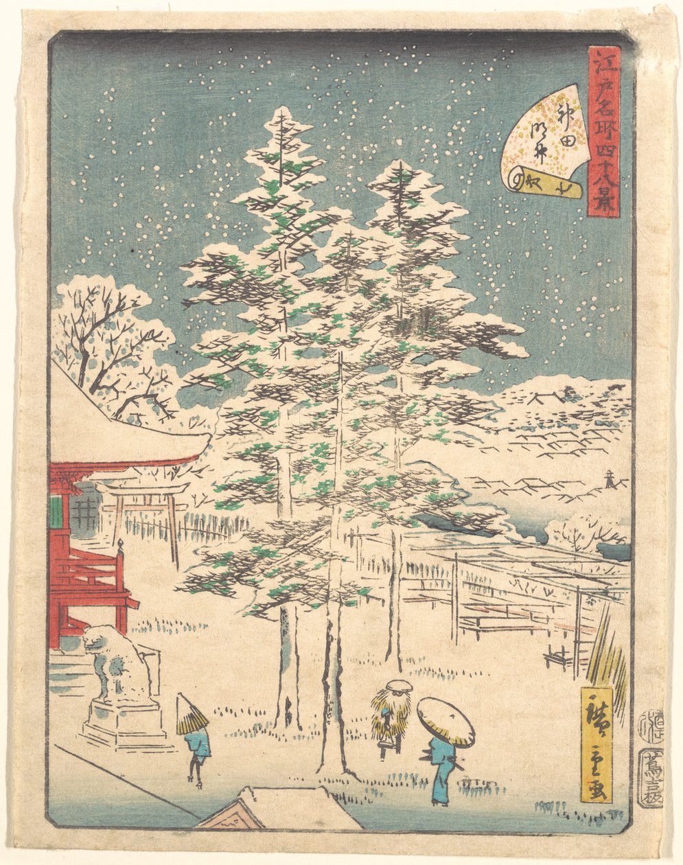 Nieve en el templo de Kanda de Utagawa Hiroshige