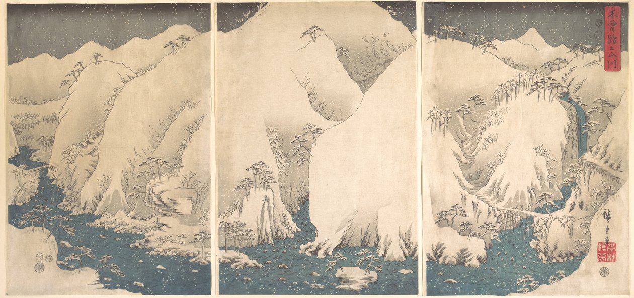 El desfiladero de Kiso bajo la nieve de Utagawa Hiroshige