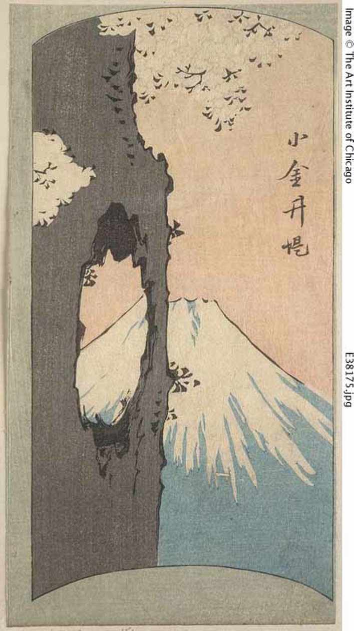 Koganei, sección de una hoja de la serie "Imágenes recortadas de lugares famosos en Edo (Edo meisho harimaze zue)" de Utagawa Hiroshige