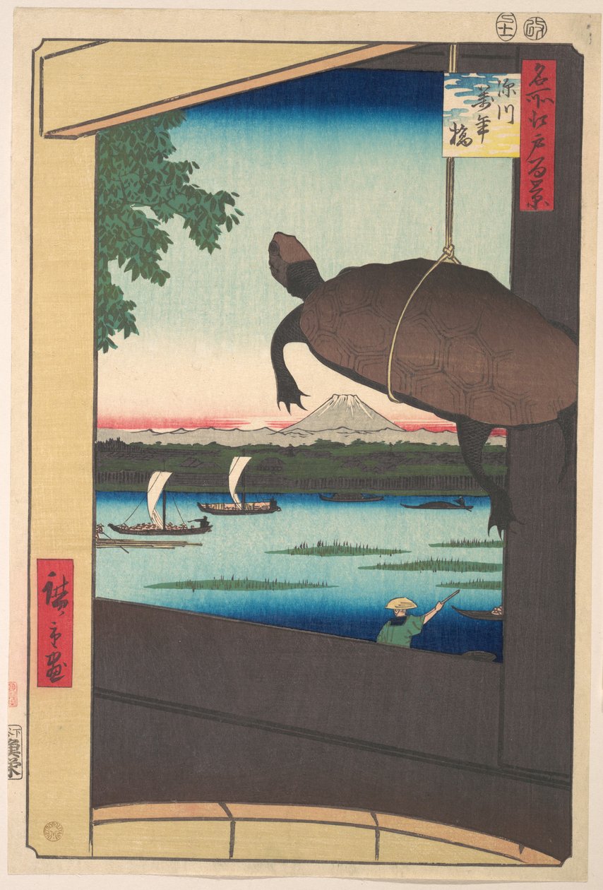 El hombre Bridge, Fukagawa de Utagawa Hiroshige