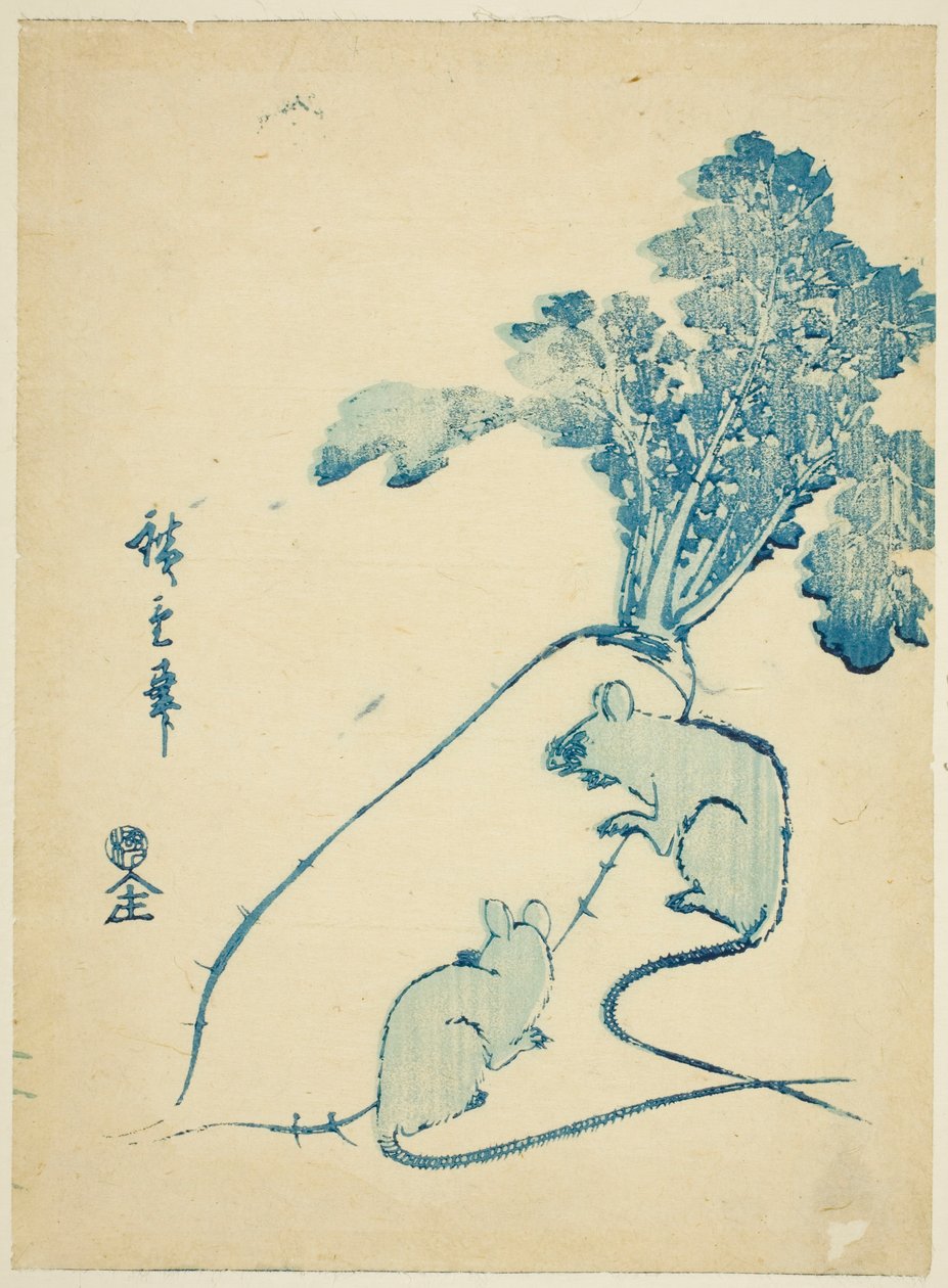 Ratones y rábano de Utagawa Hiroshige