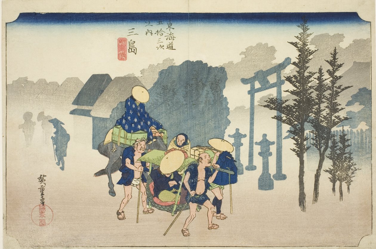 Mishima: Niebla matutina, de la serie "Cincuenta y tres estaciones del camino Tokaido" de Utagawa Hiroshige