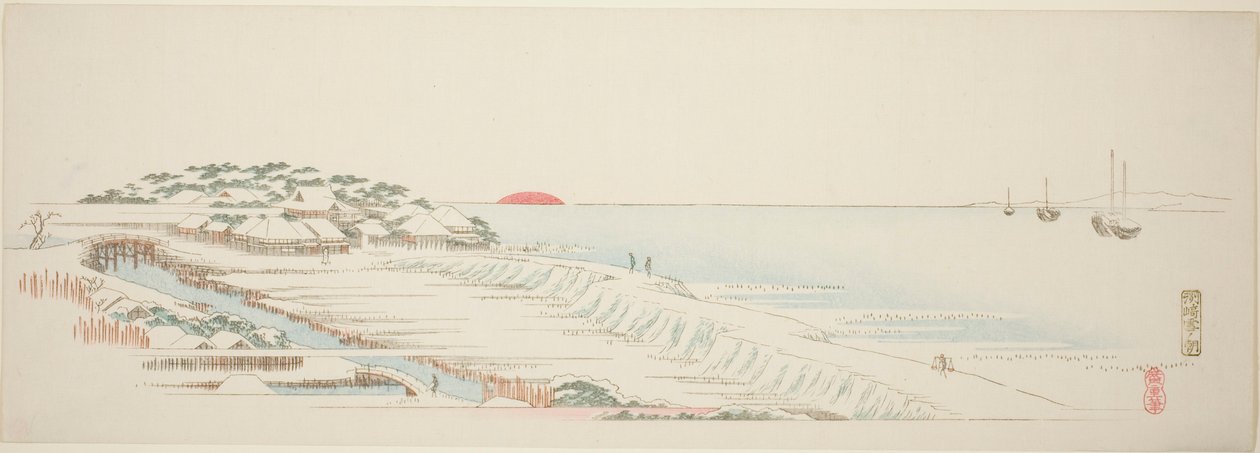 Nieve matutina en Susaki, de la serie "Trece vistas de los alrededores de Edo" de Utagawa Hiroshige